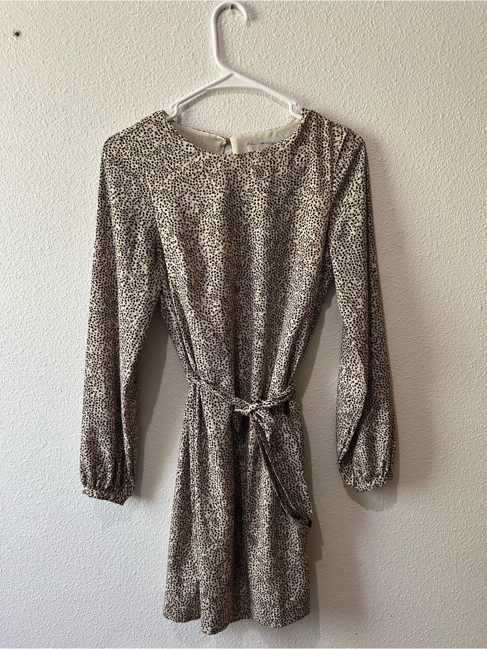 Beige and Brown Printed Long Sleeve Dress